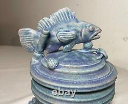 MCM vintage Handmade TIM MATHER Studio Pottery Stoneware Covered Fish Dish Jar