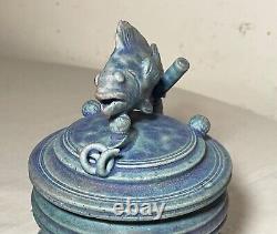 MCM vintage Handmade TIM MATHER Studio Pottery Stoneware Covered Fish Dish Jar