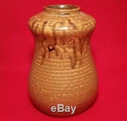MOD JAPANESE mcm vtg signed studio art pottery cabinet gourd mod stonewware vase