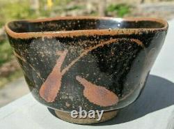 Malcolm Wright Tenmoku Chawan Squared Teabowl Studio Art Pottery Signed Vintage