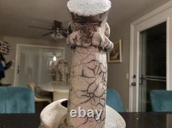 Marc Ward Studio Pottery Raku Vase Signed Crackle Glaze Art Ceramic Vintage 14
