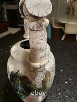 Marc Ward Studio Pottery Raku Vase Signed Crackle Glaze Art Ceramic Vintage 14