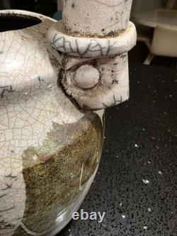 Marc Ward Studio Pottery Raku Vase Signed Crackle Glaze Art Ceramic Vintage 14