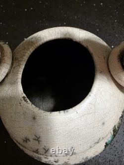 Marc Ward Studio Pottery Raku Vase Signed Crackle Glaze Art Ceramic Vintage 14