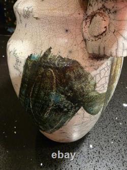 Marc Ward Studio Pottery Raku Vase Signed Crackle Glaze Art Ceramic Vintage 14