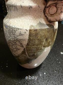 Marc Ward Studio Pottery Raku Vase Signed Crackle Glaze Art Ceramic Vintage 14