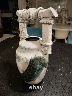 Marc Ward Studio Pottery Raku Vase Signed Crackle Glaze Art Ceramic Vintage 14