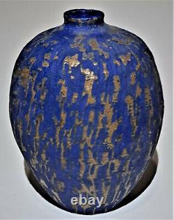 Marlis Schratter Signed Vintage Studio Art Pottery Blue Bud Vase Weed Pot