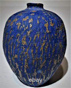 Marlis Schratter Signed Vintage Studio Art Pottery Blue Bud Vase Weed Pot