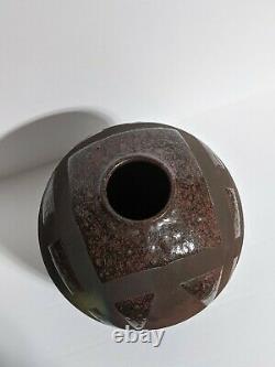 Marty Marcus Raku studio pottery vase geometric design fireworks iridescent