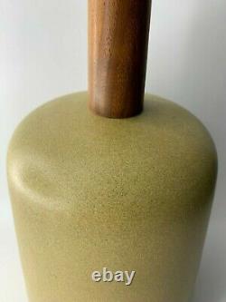 Martz Marshall Studios Pottery & Walnut Lamp Olive Pastel Green -Vintage MCM