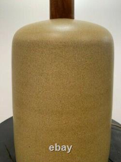 Martz Marshall Studios Pottery & Walnut Lamp Olive Pastel Green -Vintage MCM