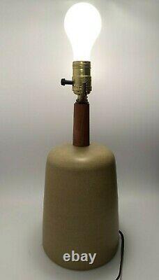 Martz Marshall Studios Pottery & Walnut Lamp Olive Pastel Green -Vintage MCM