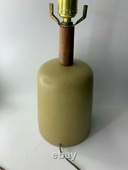 Martz Marshall Studios Pottery & Walnut Lamp Olive Pastel Green -Vintage MCM