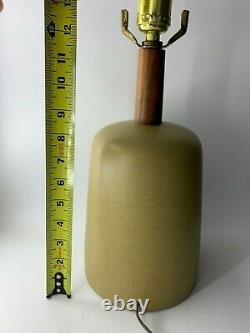 Martz Marshall Studios Pottery & Walnut Lamp Olive Pastel Green -Vintage MCM