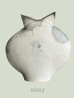 Mary Gates Dewey Studio Pottery Sitting Fat Cat Sculpture 1992 Large 13x13 Vtg
