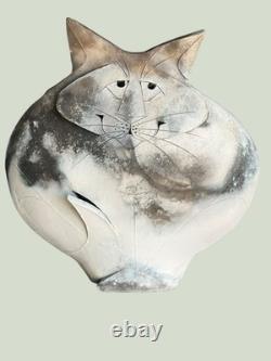 Mary Gates Dewey Studio Pottery Sitting Fat Cat Sculpture 1992 Large 13x13 Vtg