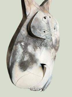Mary Gates Dewey Studio Pottery Sitting Fat Cat Sculpture 1992 Large 13x13 Vtg