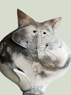 Mary Gates Dewey Studio Pottery Sitting Fat Cat Sculpture 1992 Large 13x13 Vtg