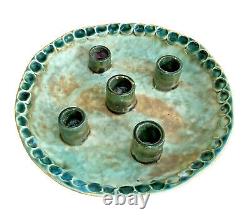 McCarty Vtg Ceramic Studio Pottery Candle Holder Mississippi Mud Plate vase Jade