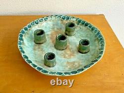 McCarty Vtg Ceramic Studio Pottery Candle Holder Mississippi Mud Plate vase Jade