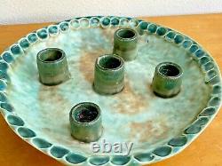 McCarty Vtg Ceramic Studio Pottery Candle Holder Mississippi Mud Plate vase Jade