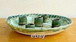 McCarty Vtg Ceramic Studio Pottery Candle Holder Mississippi Mud Plate vase Jade