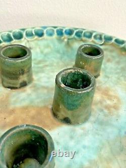 McCarty Vtg Ceramic Studio Pottery Candle Holder Mississippi Mud Plate vase Jade