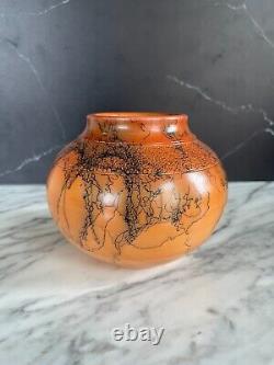 Medium Horsehair Raku Pottery Signed Ron Aubuchon (1947-2014) Handmade MINT