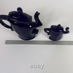 Michael Lambert vintage studio pottery Dancing Tea Pot & Sugar Bowl Cobalt