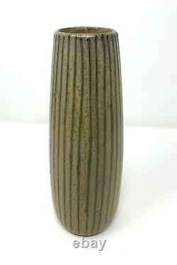 Mid Century Japanese Studio Pottery Redware Striped Melon Glazed Vase