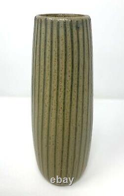 Mid Century Japanese Studio Pottery Redware Striped Melon Glazed Vase