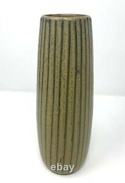 Mid Century Japanese Studio Pottery Redware Striped Melon Glazed Vase