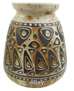 Mid Century Modern Jopie Brutalist Art Pottery Pot Vase Scandinavian Signed