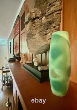 Mid Century Modern Paul Heroux Style Art Pottery Lava Glaze Green Studio Vase