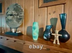 Mid Century Modern Paul Heroux Style Art Pottery Lava Glaze Green Studio Vase
