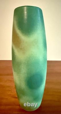 Mid Century Modern Paul Heroux Style Art Pottery Lava Glaze Green Studio Vase