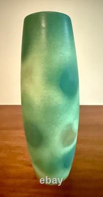 Mid Century Modern Paul Heroux Style Art Pottery Lava Glaze Green Studio Vase