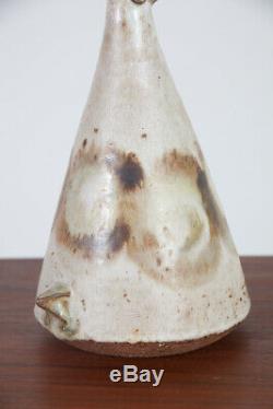 Mid Century Modern Weed Pot Ceramic Bird Signed Studio Pottery Vintage White Mcm