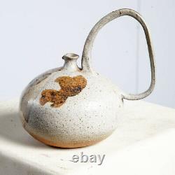 Mid Century Modern Weed Pot Ceramic Studio Handle Pottery Vintage White Tan Mcm