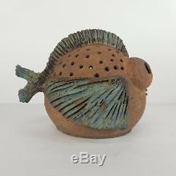Mid Century Pottery Fish Sculpture Glaze Garden Studio Art Vintage Pond Planter