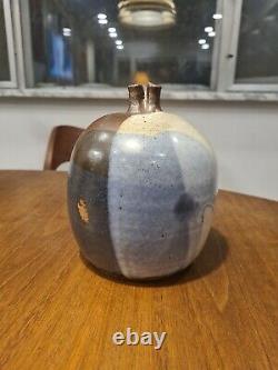 Mid Century Stoneware Pottery Weed Pot Brown Speckled Glaze Signed Firak -Millie