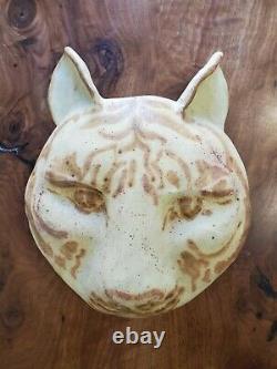 Mid Century VTG Studio Art Pottery Ceramic Tiger Wall Hanging Vase Sculpture