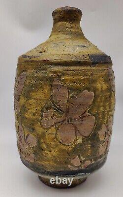 Mike Norman Studio Pottery Vase Abstract Incised Flowers Marked