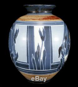Modernist Vintage Studio Art Pottery Ball Vase Nicely Decorated Women's Faces