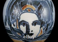 Modernist Vintage Studio Art Pottery Ball Vase Nicely Decorated Women's Faces