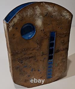 Monumental Studio Art Pottery Vase Signed Vintage Brutalist MCM Architectural