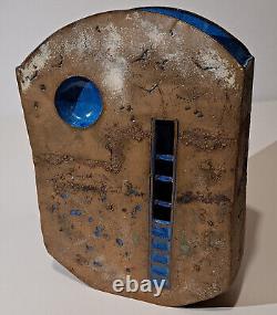 Monumental Studio Art Pottery Vase Signed Vintage Brutalist MCM Architectural