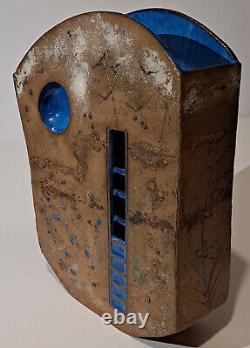 Monumental Studio Art Pottery Vase Signed Vintage Brutalist MCM Architectural
