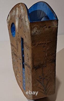 Monumental Studio Art Pottery Vase Signed Vintage Brutalist MCM Architectural